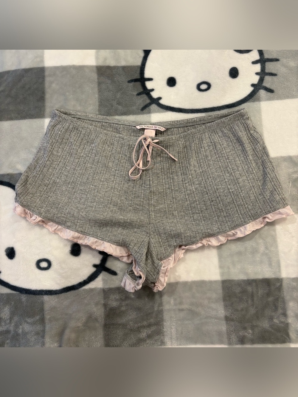 Victoria’s Secret Grey Ribbed Ruffle Pajama Sleep Shorts